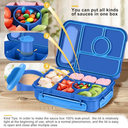 Amathley Bento Box Adult Lunch Box Kids,Lunch Containers for Adults/Kids/Toddler,5 Compartments Bento Lunch Box with Sauce Vontainers,Microwave & Dishwasher & Freezer Safe,BPA-Free (Navy) - color: Navy