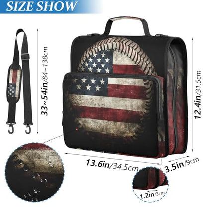 School Zipper Binder America Flag Baseball Sport Decor Trapper Keeper 3 Ring Binder Bag Multiple Pockets & Storage Organizer, 500 Sheet Capacity with Shoulder Strap