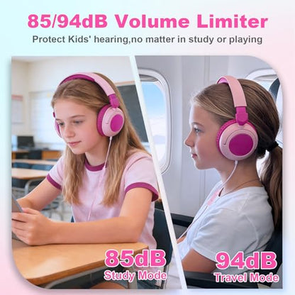 v8 Kids Headphones, 3.5mm Jack Wired Headphones for Kids with Safe Volume Limiter, HD Stereo Sound Over-Ear Girls Boys Toddler Headphone for Tablet, iPad, Kindle (Pink) - color: Pink