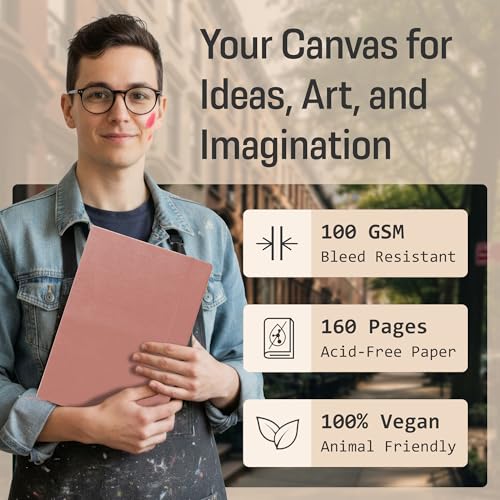 BROWNSTONE JOURNALS A4 Sketch Book Hardcover - 80 Sheets 100 GSM Paper 8.5"x11.5", Lay Flat, Vegan Leather Cover, Elastic Band, Back Pocket, Art Drawing Book (Rose Wood) - color: Rose Wood, size: A4 (8.5" x 11.5")