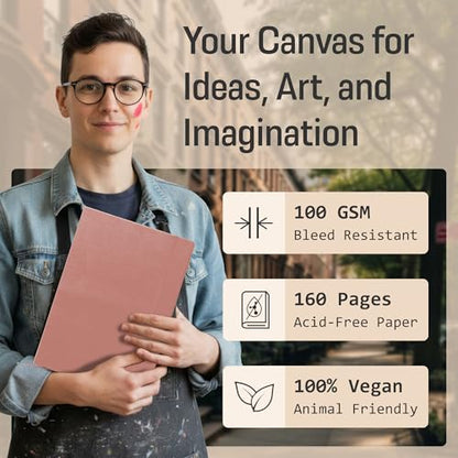 BROWNSTONE JOURNALS A4 Sketch Book Hardcover - 80 Sheets 100 GSM Paper 8.5"x11.5", Lay Flat, Vegan Leather Cover, Elastic Band, Back Pocket, Art Drawing Book (Rose Wood) - color: Rose Wood, size: A4 (8.5" x 11.5")