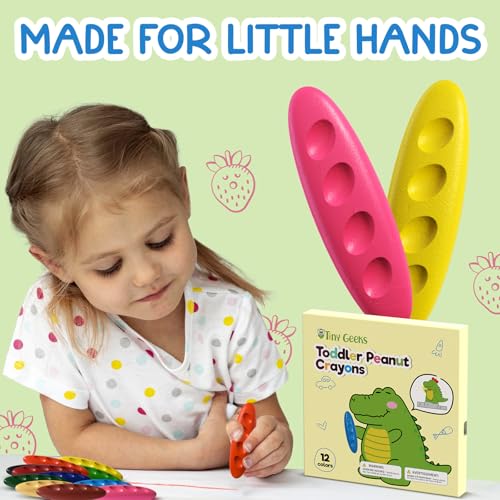 TinyGeeks 12 Peanut Crayons - Non Toxic Crayons for Toddlers - Washable for Kids Ages 4-8 - Easy To Hold - Toddlers 2-4 Years - Ergonomic Shape