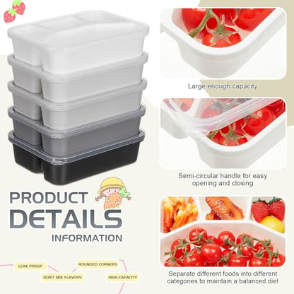 Honeydak 5 Pack Snack Containers 4 Compartment Bento Snack Boxes Reusable Lunchable Containers with Lids Divided Meal Prep Lunch Food Storage Box for School Work Travel(Black and White Ombre,Mixed) - color: Black and White Ombre, style: Mixed