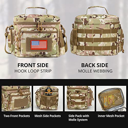 ATRIPACK Lunch Box for Men, Tactical Lunch Bag MOLLE Webbing Leakproof Insulated Large Lunch Cooler Women Adult Meal with Adjustable Shoulder Strap Durable Lunch Pail (Camo-Brown) - color: Camo-Brown, size: Medium