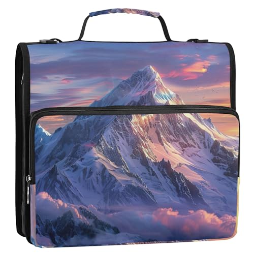 Mountains Zipper Binder with Shoulder Strap & Handle for Easy Carry, 1.5 Inch 3-Ring Binder for School, Expansion Panel and Expanding File