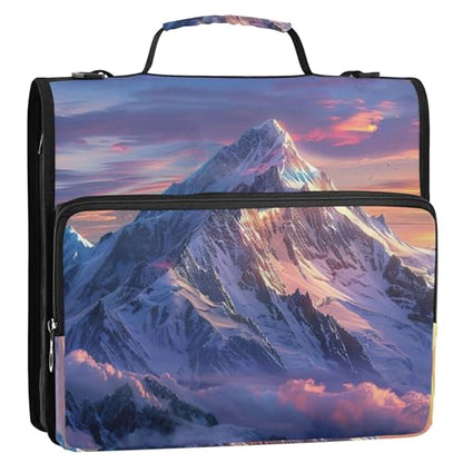 Mountains Zipper Binder with Shoulder Strap & Handle for Easy Carry, 1.5 Inch 3-Ring Binder for School, Expansion Panel and Expanding File