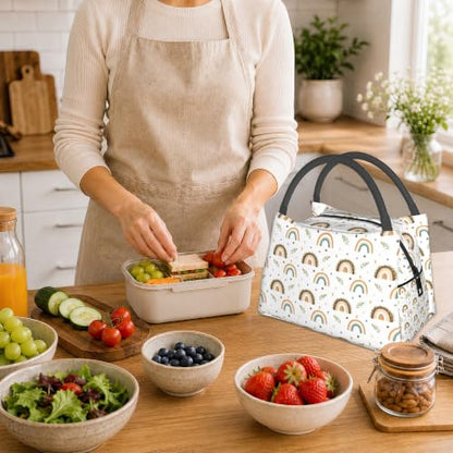 Boho Rainbow Reusable Lunch Bag,Cute Insulated Small Lunch Box for Kids Adult Women,Leakproof Cooler Tote Bags for Student Teacher Work Camping Picnic School - color: Boho Rainbow