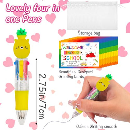 CZWZ 30 Set Cute Multicolor Pens in One 4-in-1 Fun Pens Bulk with 30 Gift Cards for Kindergarten Party Welcome Back To School Student Gift Bulk Office School Exchange Gifts - style: 30Set-Back To School