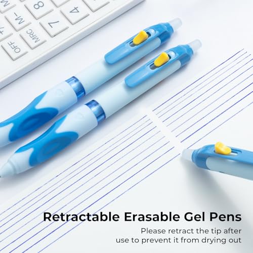 M&G 3 PCS Erasable Pens, 0.5mm Blue Ink Erasable Gel Pens, Fine Point Retractable Pens Make Mistakes Disappear, Premium Comfort Grip Note Taking and Crossword Puzzles - color: blue ink 3pcs