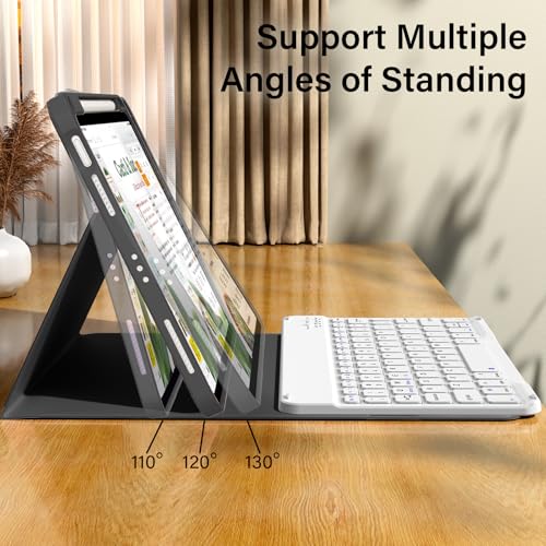 kenke for iPad 11/10th Gen Case with Keyboard 11/10.9 inch 2025 A16/2022, Detachable Wireless Bluetooth Keyboard Case with Bulit-in Pencil Holder, White Square Keycaps (Black - color: Black
