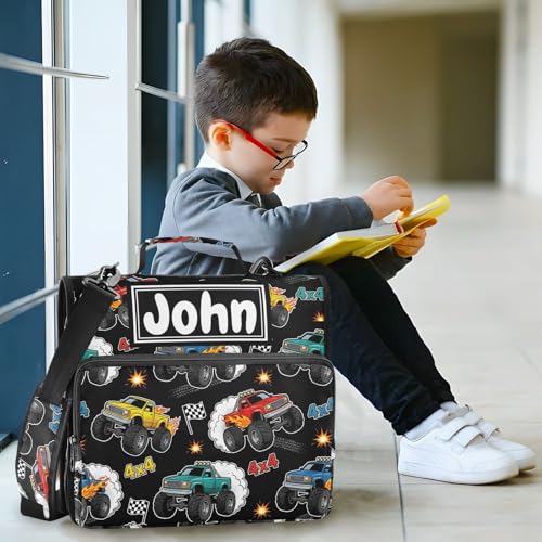 Monster Truck Black Print Custom Zipper Binder Bag 3 Ring with Shoulder Strap & Handle Personalized Binder Bag Expandable File Folder for School - color: Multi-monster Truck Black