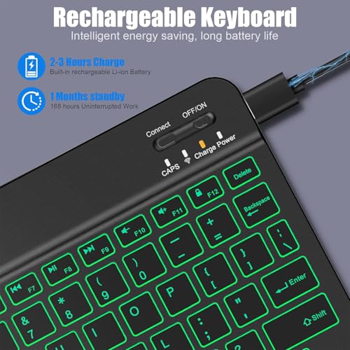 Backlit Bluetooth keyboard for Phone, Tablet, iPad Air, Pro, Mini, A16, M2, M3, Galaxy, ChromeBook, MackBook, Wireless Travel Keyboard for Computers - Rechargable, Lightweight, Slim, Easy to Carry