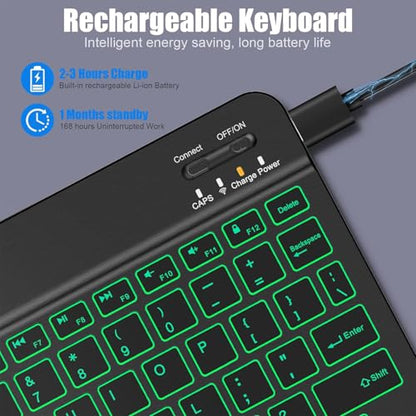 Backlit Bluetooth keyboard for Phone, Tablet, iPad Air, Pro, Mini, A16, M2, M3, Galaxy, ChromeBook, MackBook, Wireless Travel Keyboard for Computers - Rechargable, Lightweight, Slim, Easy to Carry
