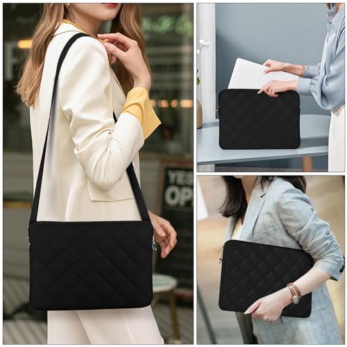 Puffy Quilted Laptop Sleeve with a Removable Shoulder Strap Compatible with MacBook Air 13 inch M2 A2681 M1 A2337 A2179 A1932 2023-2018/Pro 13 M2 M1 A2338 A2251 A2289 A2159 A1989 A1706 A1708 - color: Sleeve - Black, size: 13 inch