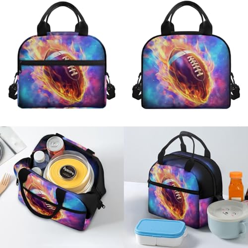 Flaming Football Backpack for Boys 8-12 Kids Backpack with Lunch Box Water Bottle Holder with Strap and Zipper Pencil Case 4PCS Set Bookbag with Compartments for School 17 inch Elementary - color: Flaming Football