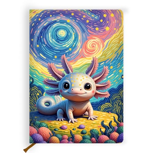 Lovdazzles Pretty Leather Lined Journal Cute Axolotl Notebooks 200 Pages A5 Ruled Journaling Notebooks, Office Gifts for Women Coworkers, Gift for Teenage Girls (5.8 x 8.3) - color: Multi 1724