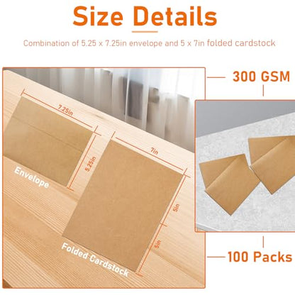 Guakicae 100 packs Blank Brown Note Cards and Envelopes 5 x 7 Heavyweight Folded Cardstock and Printable A7 Envelopes Self Seal for Greeting Cards, Festival Blessings, Wedding Invitations - color: Brown, size: 5x7-100pcs