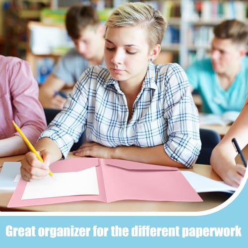 Fuutreo 12 Pack Pastel Plastic Pocket Folders with 2 Pockets & Tabs, Cute Folders, Heavy Duty File Folder for Letter Size Paper, Office, Nurse Folder, Back to School, College Office Supplies - style: Plain 2 Pocket Folder
