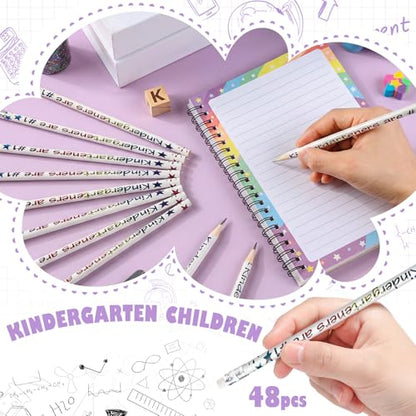 Tenceur 48 Pcs Kindergarten Pencils Bulk Motivational Pencils with Erasers Inspirational Pencil with Back to School Supplies for Kids Student Teacher Classroom Reward - style: Kindergarteners