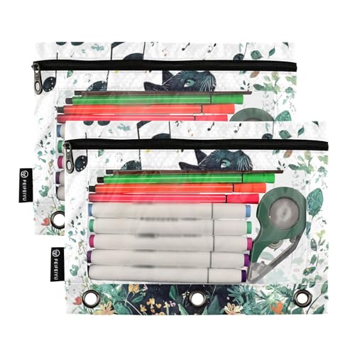 ZAZYXTJ Cat Binder Pencil Pouchs 3 Ring with Zipper Clear Window Office Organizers bag for School Students Teacher Supplies 2 Pack - color: Cat