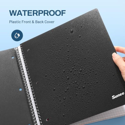 SUNEE 5 Subject Graph Paper Notebook - 400 Pages, 9"x11", 4x4 Graph Ruled Notebook, 5 Pocket Colored Dividers, 3-Hole Punched Paper, Black - color: Black, style: Graph Ruled