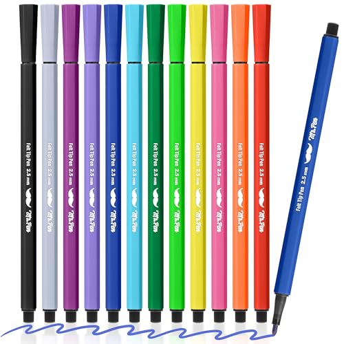 Mr. Pen- Felt Tip Markers, Assorted Colors, 12 Pack, 2.5 mm | Bold Felt Tip Pens, Bold Point, Journaling, Note Taking, Drawing