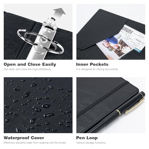 Ospelelf 3 Ring Binder with Clipboard 2 Inch Leather Binder for Letter Size (8.5" x 11"), Clipboard Binder with 5 Tab Dividers Back to School Supply, Black - color: Black, size: Letter Size - 2 Inch
