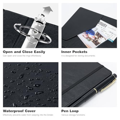 Ospelelf 3 Ring Binder with Clipboard 2 Inch Leather Binder for Letter Size (8.5" x 11"), Clipboard Binder with 5 Tab Dividers Back to School Supply, Black - color: Black, size: Letter Size - 2 Inch