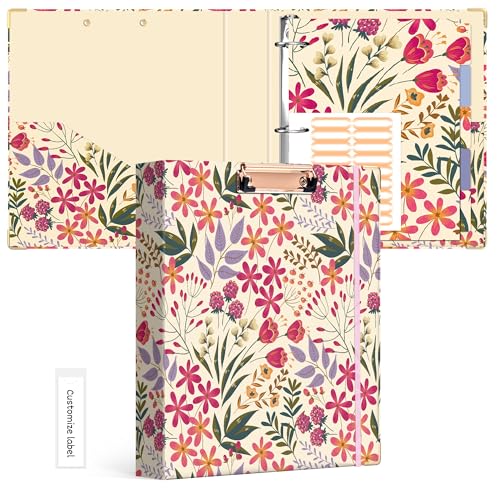 Ospelelf 3 Ring Binder, 1.5 Inch, Cute Floral Binder for Letter Size (11" x 8.5") with 5 Tab Dividers, File Folder Labels and Low Profile Clipboards - color: Floral, size: 1.5in（Letter Size）