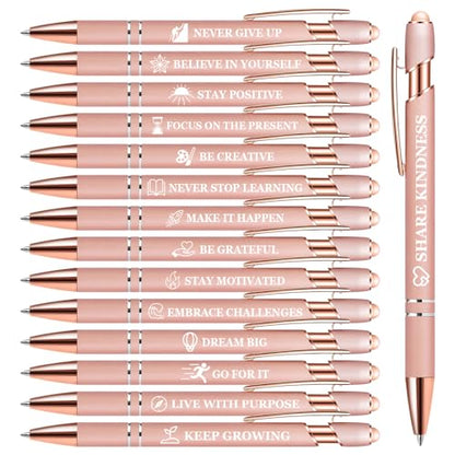 15 Pack Motivational Pen Set - Inspirational Quotes Retractable Ballpoint Pens for Office School Supplies, Encouragement Gifts for Women Men, RoseGold - color: RoseGold, style: Positive