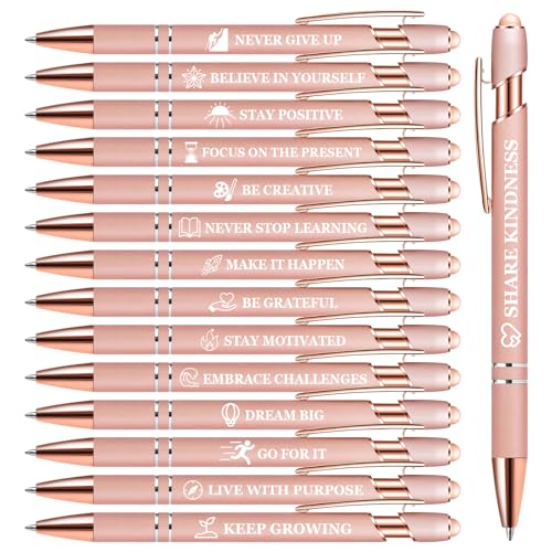 15 Pack Motivational Pen Set - Inspirational Quotes Retractable Ballpoint Pens for Office School Supplies, Encouragement Gifts for Women Men, RoseGold - color: RoseGold, style: Positive