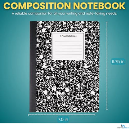 1InTheOffice Composition Notebook College Ruled, Notebooks for School, Black, 9.75" x 7.5", 24 Pack