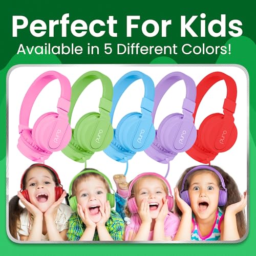 Puro Sound Labs Kids Wired Headphones – Volume-Limiting & Adjustable, Safer & Comfortable Headphones for Kids – Compatible with PCs, Smartphones & Tablets, Ideal for School & Travel – PuroBasic, Green - color: Green