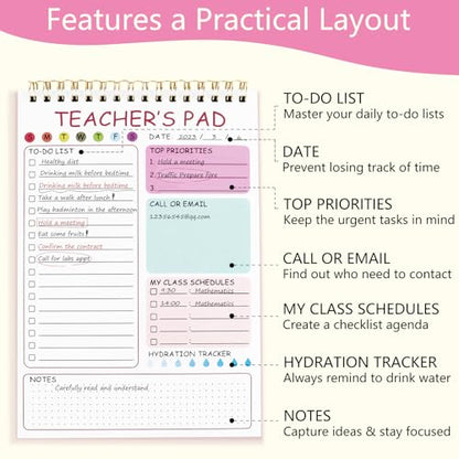 Newkita Teacher To Do List Notepad, 8.3x5.8 Inch Teacher Notepad, Spiral Checklist Notebook for Class Schedules, Daily Planner, School Tasks and Goal Setting (Pink) - color: Pink