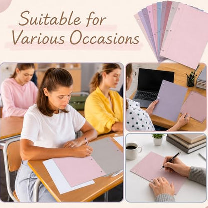 gisgfim 100 Sheets 3 Hole Punched Lined Refill Paper 8 x 10.5 Inch Loose Leaf Paper 3-Ring Binders College Ruled Notebooks Planner Inserts Thicken for Writing School Office Home Supplies(Taro) - color: Taro