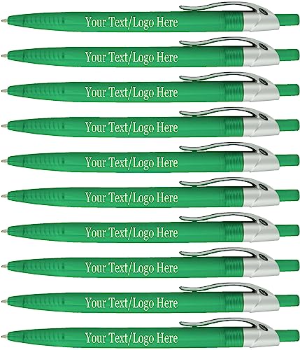 SyPen Personalized Pens With your Custom Logo or Text-500 Pack Bulk-for Businesses, Parties, and Events, Custom Printed Ballpoint Click Pens, Translucent Barrel, Green Pen, Black Ink - color: Green