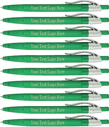 SyPen Personalized Pens With your Custom Logo or Text-500 Pack Bulk-for Businesses, Parties, and Events, Custom Printed Ballpoint Click Pens, Translucent Barrel, Green Pen, Black Ink - color: Green
