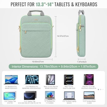 MoKo 13-14 in Puffer Laptop Sleeve Bag for 13-inch New Mac Air M5/Neo A18 Pro, 14-inch Mac Pro M5/M4/M3/M2/M1, 13.8“ Surface, Puffy Laptop Carrying Case with Handle & Shoulder Strap, Light Green - color: Light Green, size: 13.3-14 Inch