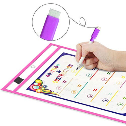 Dry Erase Pockets Sheet Protectors 30 Pack Reusable Oversized 10" x 13" Clear Durable Plastic Sleeves with 12 Pens, 4 Erasers and 2 Rings for Classroom Organization, Teacher and School Supplies