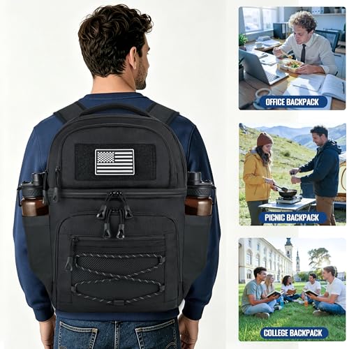 MOZETO Lunch Cooler Backpack Double Deck Lunch Box Backpack Insulated Leakproof Compartments Coolers Bag for Beach Travel Picnic Lunch Hiking BBQ Camping - color: Black