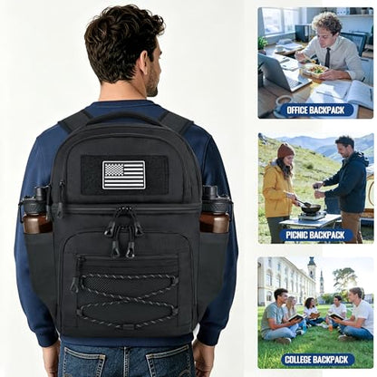 MOZETO Lunch Cooler Backpack Double Deck Lunch Box Backpack Insulated Leakproof Compartments Coolers Bag for Beach Travel Picnic Lunch Hiking BBQ Camping - color: Black
