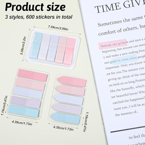 600 Pcs Sticky Indexing Tabs Book Annotation Bookmark Notes Page Markers Sticky Index Tab Post Tabs Flags Stickers for Book Notes Easy Remove Reading Index Folders File Note