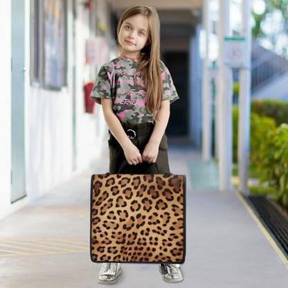 Leopard Print Waterproof Zipper Binder with Shoulder Strap, 3-Ring Trapper Keeper with Lay-Flat Design and Multiple Compartments for School & Office, Adults & Kids