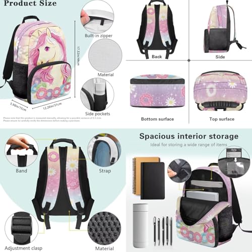Horse Print Kids Backpack with Lunch Box, 4 in 1 School Supplies Set with Pencil Case and Water Bottle Cover, for students ages 9-12 Primary School - color: Horse Print