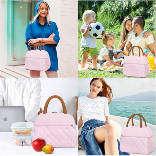 Coobiiya Lunch Box Lunch Bag for Women Men - color: Embroidered Pink