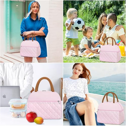 Coobiiya Lunch Box Lunch Bag for Women Men - color: Embroidered Pink