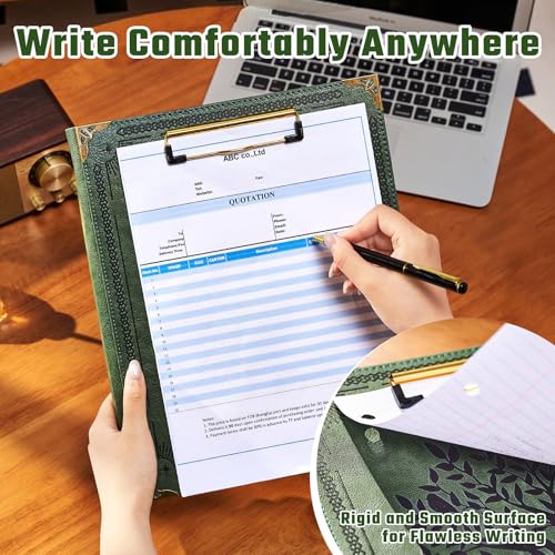 Ovesmusl 1 Inch 3 Ring Binder with Clipboard Leather Round Ring Binder with 5 Dividers, Plastic Folder, 400 Divider Stikers, Fits 175 Sheets 8.5"x11" Letter Size Paper, Tree of Life Green - color: Green Tree