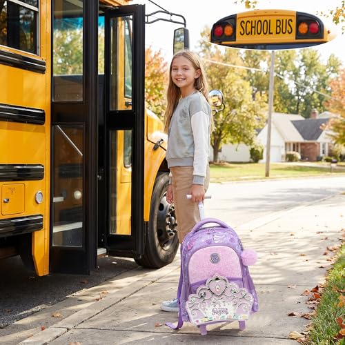 Rolling Backpack for Girls Rolling Bag Kids Rolling Suitcase with Lunch Box Pencil Case for Elementary Student Travel Luggage Girls - color: zihuangguan