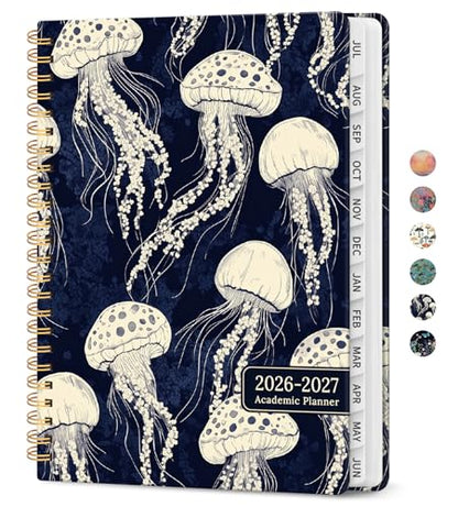 Planner 2026-2027, Academic Year Weekly and Monthly Calender Planner, from Jul 2026 - Jun 2027, Spiral Bound School Planning Book, Perfect for Teacher, Student, Women & Men, A5 (6.3" x 8.5"), Midnight Jellyfish - color: G-Midnight Jellyfish, size: (6.3"x8