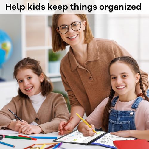 Henoyso 24 Pcs School and Home 2 Pocket Folders with 4 Clear Inner Pockets Plastic Heavy Duty Homework Folders Parent Teacher Communication for Student Home Office Classroom,11 x 9 Inch (Black) - color: Black